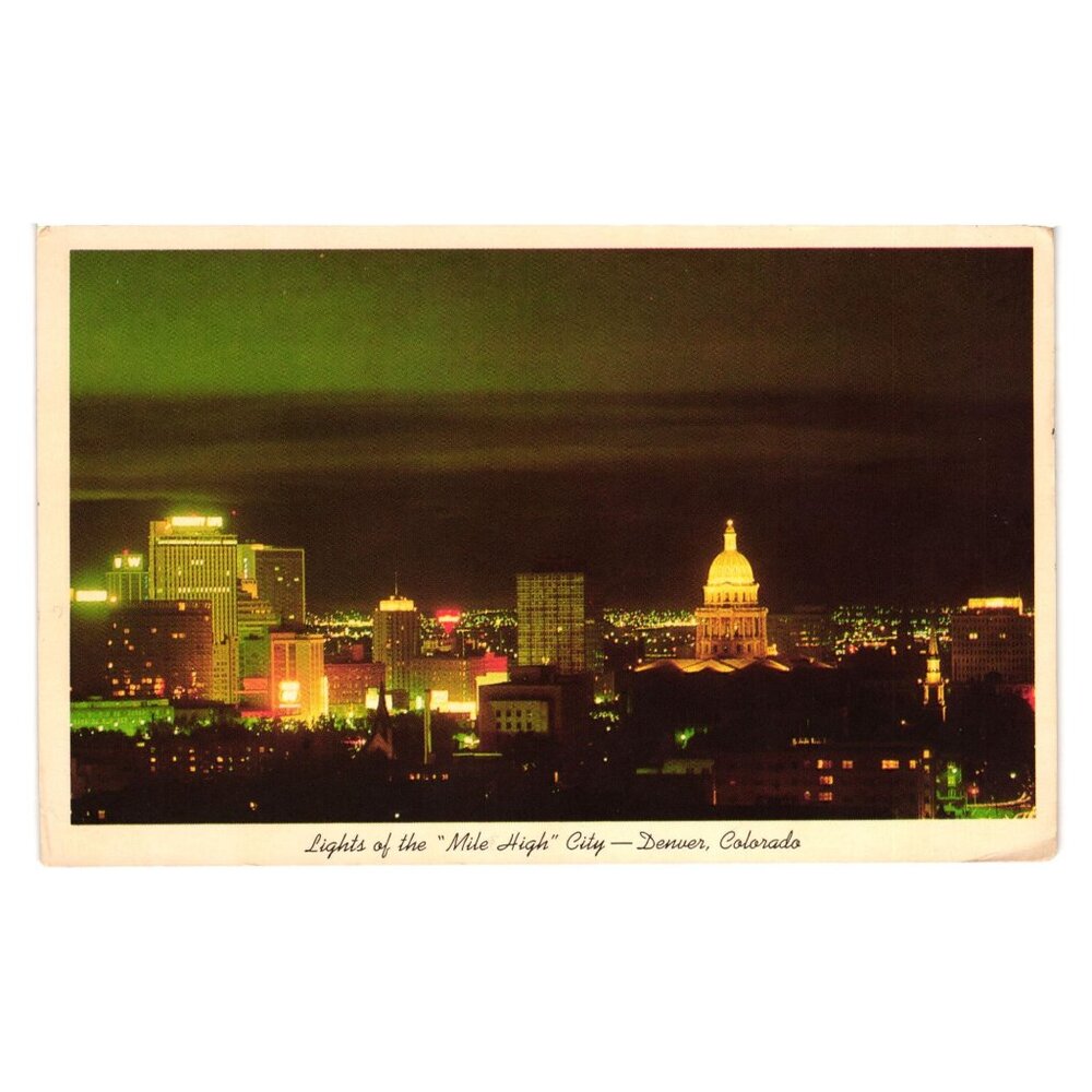Vintage 1960s Postcard Lights Of "Mile High" City Denver Colorado Mailed 4 Cents